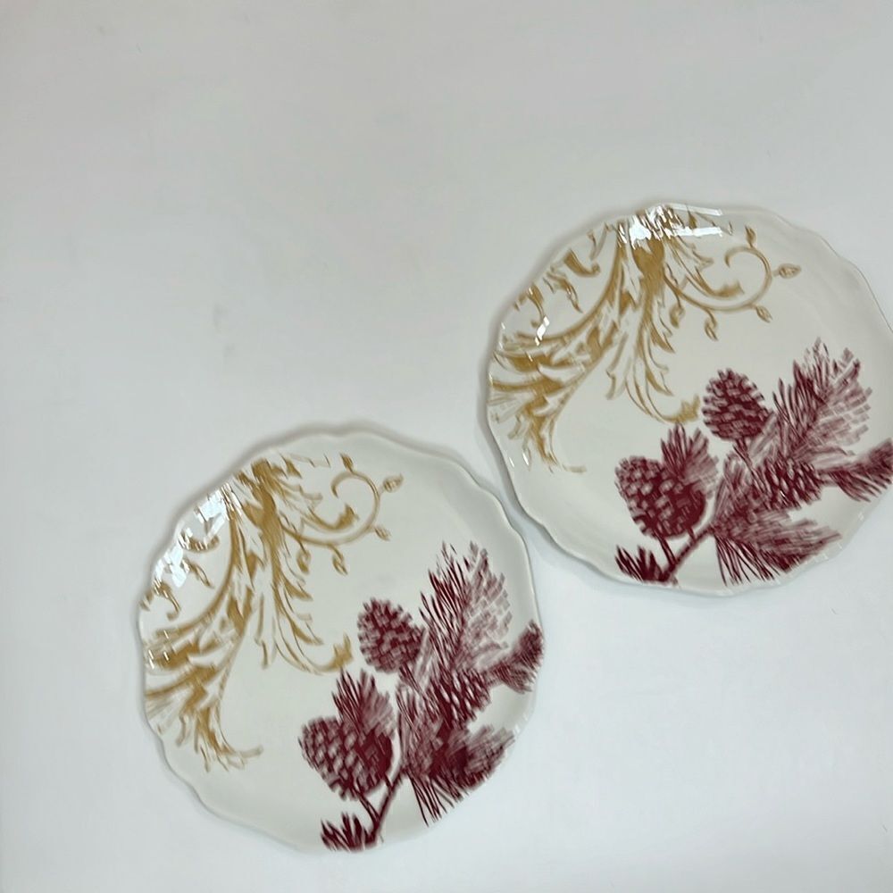 Reba Harmony Holiday Scroll White Scalloped Dessert Salad Plate 8 1/4 In Set 2